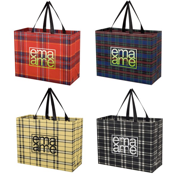 JH3304 Tartan Laminated Non-Woven Tote Bag with...